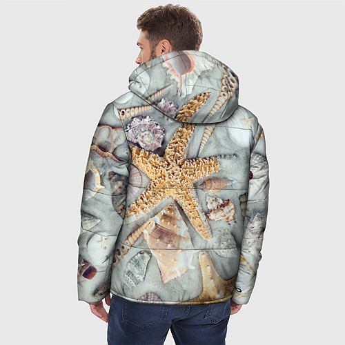 Мужская зимняя куртка Морские звёзды и ракушки на океанском песке / 3D-Черный – фото 4