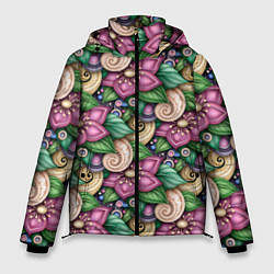 Куртка зимняя мужская Объемные цветы и листья, цвет: 3D-красный