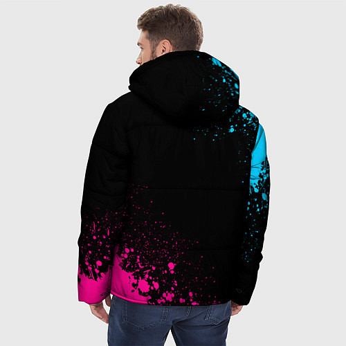 Мужская зимняя куртка Hollywood Undead - neon gradient: символ и надпись / 3D-Черный – фото 4
