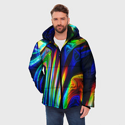 Куртка зимняя мужская Волнообразные абстрактные линии, цвет: 3D-светло-серый — фото 2