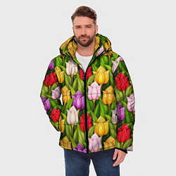 Куртка зимняя мужская Объемные разноцветные тюльпаны, цвет: 3D-черный — фото 2