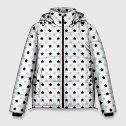 Куртка зимняя мужская Бирюзовые, черные звезды на белом, цвет: 3D-светло-серый