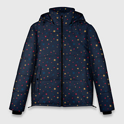Куртка зимняя мужская Золотые, красные, синие звезды на темно синем, цвет: 3D-красный