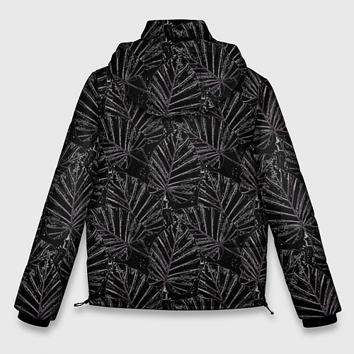 Мужская зимняя куртка Белые контуры тропических листьев на черном / 3D-Светло-серый – фото 2
