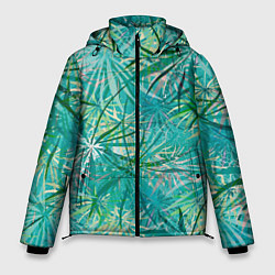 Куртка зимняя мужская Тропические листья на зеленом фоне, цвет: 3D-черный