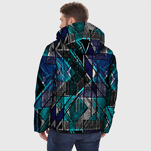 Мужская зимняя куртка Сине - черная гранжевая абстракция / 3D-Черный – фото 4