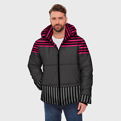 Куртка зимняя мужская Комбинированный серый с красным полосатый узор, цвет: 3D-черный — фото 2