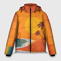 Куртка зимняя мужская Закат на побережье минимализм, цвет: 3D-черный