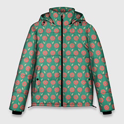 Мужская зимняя куртка Паттерн из цветов на зеленом фоне