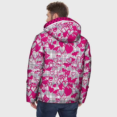 Мужская зимняя куртка Розовые черепа паттерн / 3D-Черный – фото 4