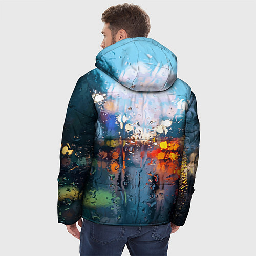 Мужская зимняя куртка Город через дождевое стекло / 3D-Черный – фото 4