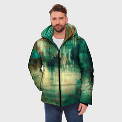Куртка зимняя мужская Абстрактные зелёные краски и силуэты людей, цвет: 3D-светло-серый — фото 2