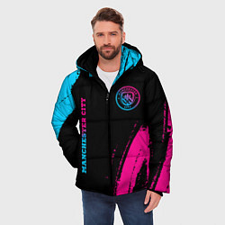 Куртка зимняя мужская Manchester City - neon gradient: надпись, символ, цвет: 3D-черный — фото 2
