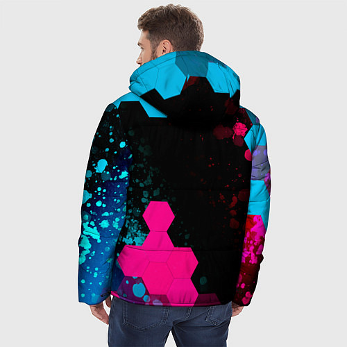 Мужская зимняя куртка Rainbow Six - neon gradient: надпись, символ / 3D-Черный – фото 4
