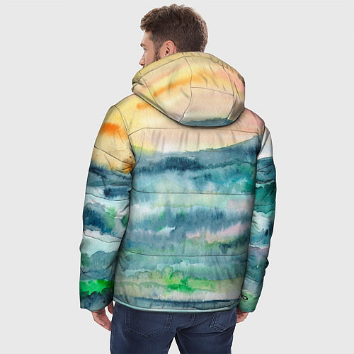 Мужская зимняя куртка Туманный рассвет в горах акварель / 3D-Черный – фото 4