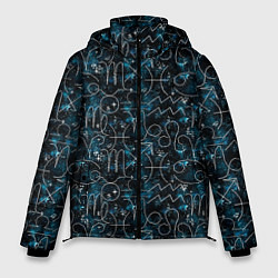 Куртка зимняя мужская Знаки зодиака и звезды на сине- черном фоне, цвет: 3D-черный