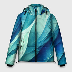 Куртка зимняя мужская Акварельные синие узоры, цвет: 3D-светло-серый