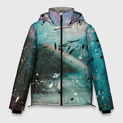 Куртка зимняя мужская Абстрактный голубой туман, краски и блёстки, цвет: 3D-светло-серый