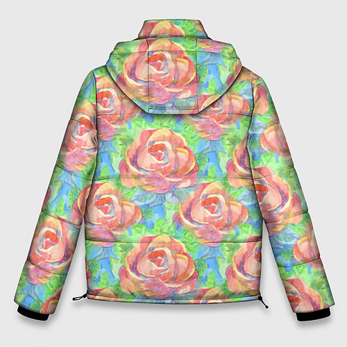 Мужская зимняя куртка Алые розы акварель / 3D-Светло-серый – фото 2