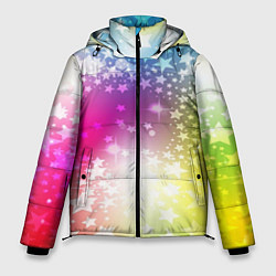 Куртка зимняя мужская Звезды на радужном фоне, цвет: 3D-черный