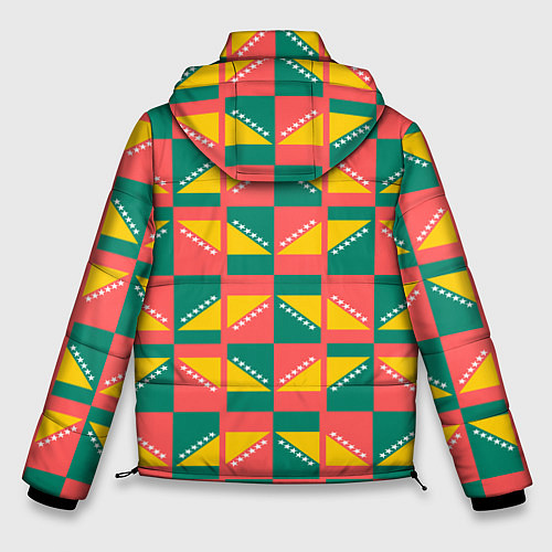 Мужская зимняя куртка Геометрический цветной узор / 3D-Красный – фото 2