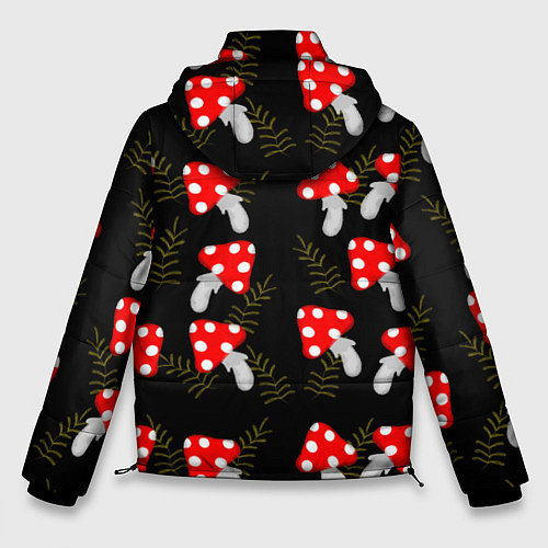 Мужская зимняя куртка Мухоморы на черном фоне / 3D-Красный – фото 2