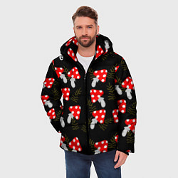 Куртка зимняя мужская Мухоморы на черном фоне, цвет: 3D-красный — фото 2