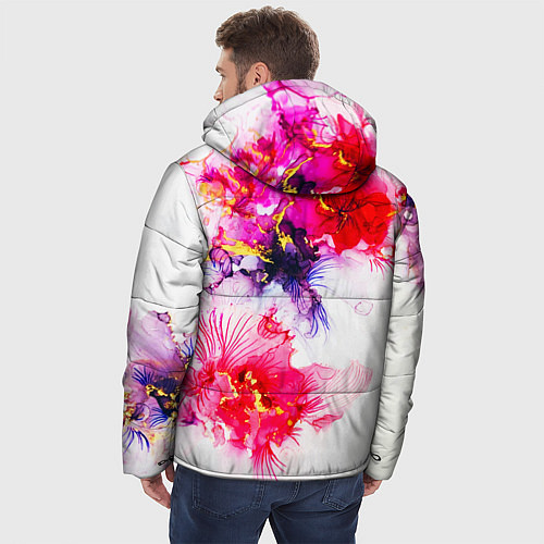 Мужская зимняя куртка Акварельные цветы и золото / 3D-Черный – фото 4