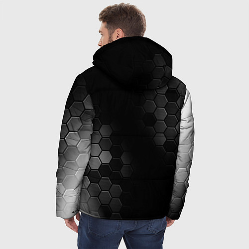 Мужская зимняя куртка God of War glitch на темном фоне: надпись, символ / 3D-Черный – фото 4