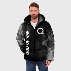 Куртка зимняя мужская God of War glitch на темном фоне: надпись, символ, цвет: 3D-черный — фото 2