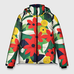 Куртка зимняя мужская Цветочный яркий паттерн, цвет: 3D-красный