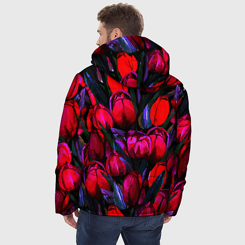 Мужская зимняя куртка Тюльпаны - поле красных цветов / 3D-Черный – фото 4