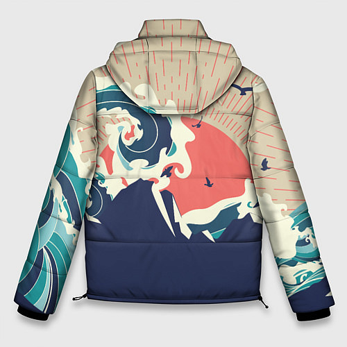 Мужская зимняя куртка Большая океанская волна и силуэт пустынного остров / 3D-Светло-серый – фото 2