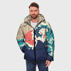 Куртка зимняя мужская Большая океанская волна и силуэт пустынного остров, цвет: 3D-светло-серый — фото 2