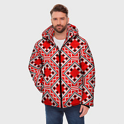 Куртка зимняя мужская Белорусская вышивка - орнамент, цвет: 3D-красный — фото 2
