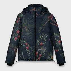 Куртка зимняя мужская Новый год ночной лес, цвет: 3D-светло-серый