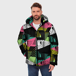 Куртка зимняя мужская Черный горошек и полосы на ярком геометрическом фо, цвет: 3D-светло-серый — фото 2