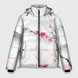 Куртка зимняя мужская Японский пейзаж, начало весны, цвет: 3D-черный