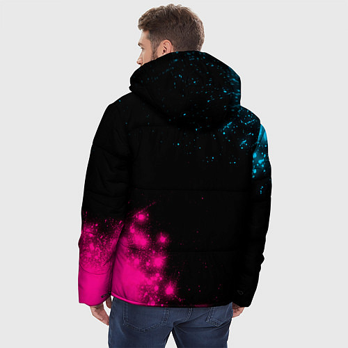 Мужская зимняя куртка Galatasaray - neon gradient: надпись, символ / 3D-Черный – фото 4