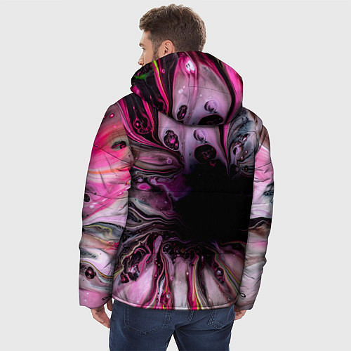 Мужская зимняя куртка Розовые краски и волны / 3D-Черный – фото 4