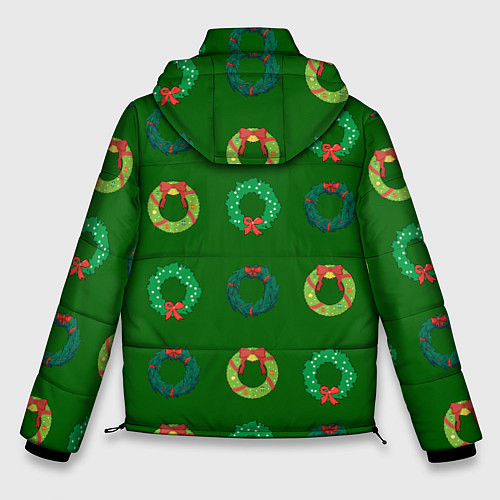 Мужская зимняя куртка Зеленые рождественские венки омелы / 3D-Красный – фото 2
