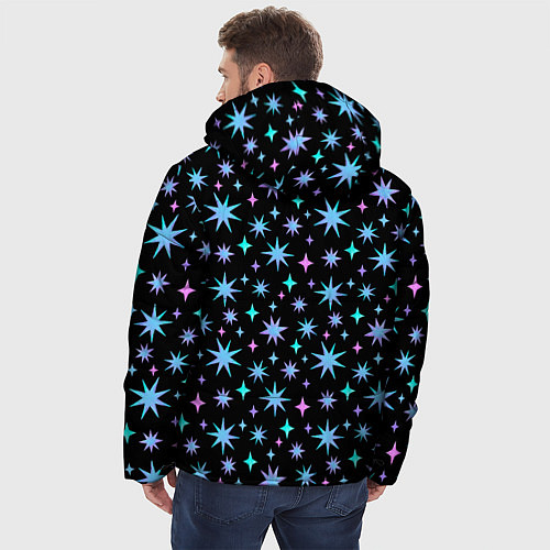 Мужская зимняя куртка Зимние цветные звезды / 3D-Черный – фото 4