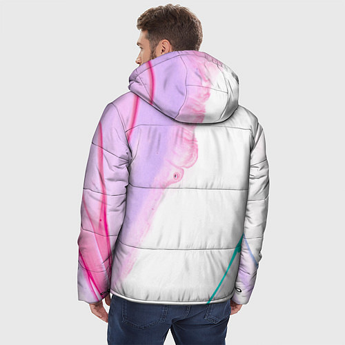 Мужская зимняя куртка Розовые и зелёные краски и линии на белом фоне / 3D-Черный – фото 4