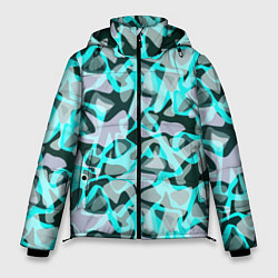 Куртка зимняя мужская Пятнистый абстрактный узор серый с бирюзовыми лини, цвет: 3D-светло-серый