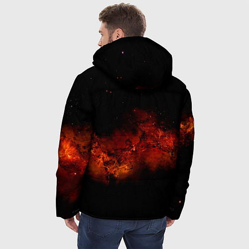 Мужская зимняя куртка Абстрактные взрывы в космосе и красные звёзды / 3D-Черный – фото 4