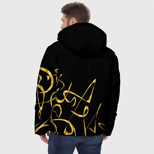 Мужская зимняя куртка Золотая каллиграфия на черном фоне / 3D-Черный – фото 4