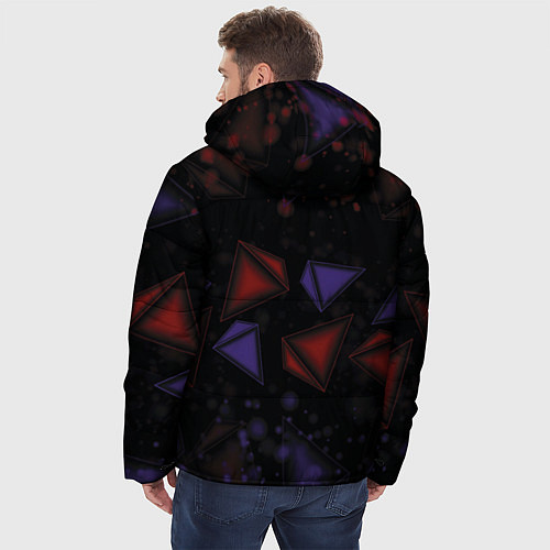 Мужская зимняя куртка Красные и синие треугольники / 3D-Черный – фото 4