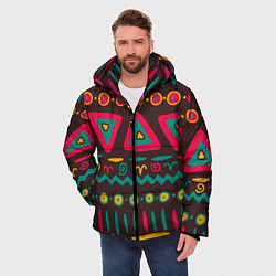 Куртка зимняя мужская Разнообразный узор - треугольники, линии и круги, цвет: 3D-красный — фото 2