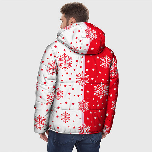 Мужская зимняя куртка Рождественские снежинки на красно-белом фоне / 3D-Красный – фото 4