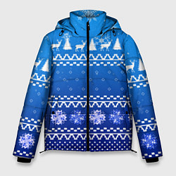 Куртка зимняя мужская Новогодний узор на синем фоне, цвет: 3D-светло-серый